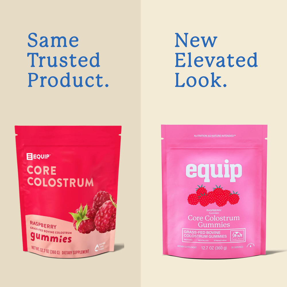 Equip Foods Core Bovine Colostrum Gummies bottle top for easy daily routine support