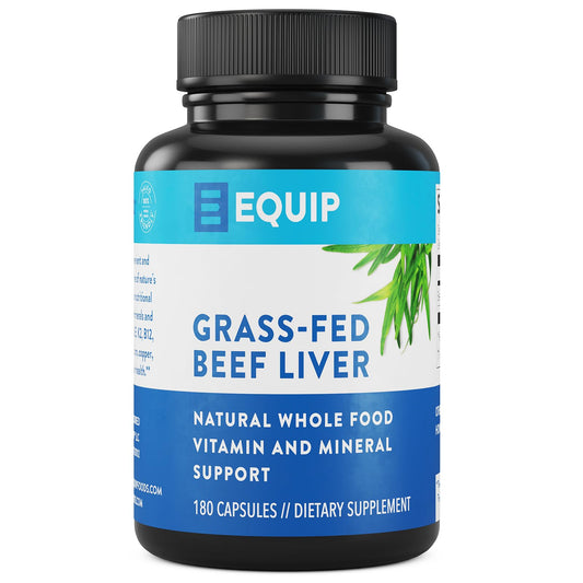 Equip Grass-Fed Beef Liver capsules in bottle for convenient daily micronutrients.