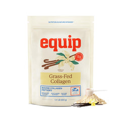 Equip Grass-Fed Collagen Vanilla scoop beside tub for easy daily intake.