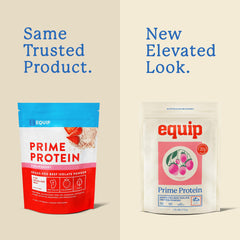 Scoop beside canister showing powder ready for a protein shake.