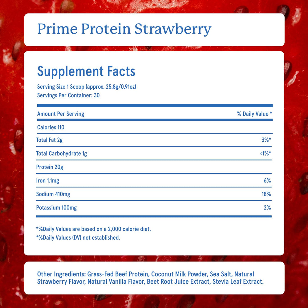 Shaker bottle displaying a serving of Prime Protein Powder with 21g protein.