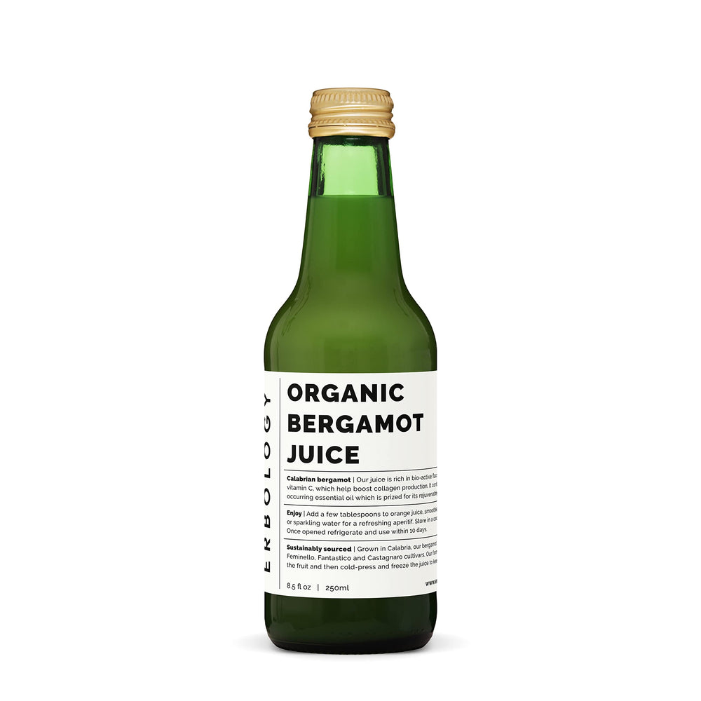 Erbology bergamot juice bottle 12-pack front view, pure undiluted citrus