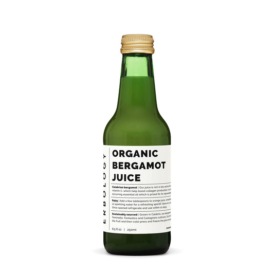 Erbology bergamot juice bottle 12-pack front view, pure undiluted citrus