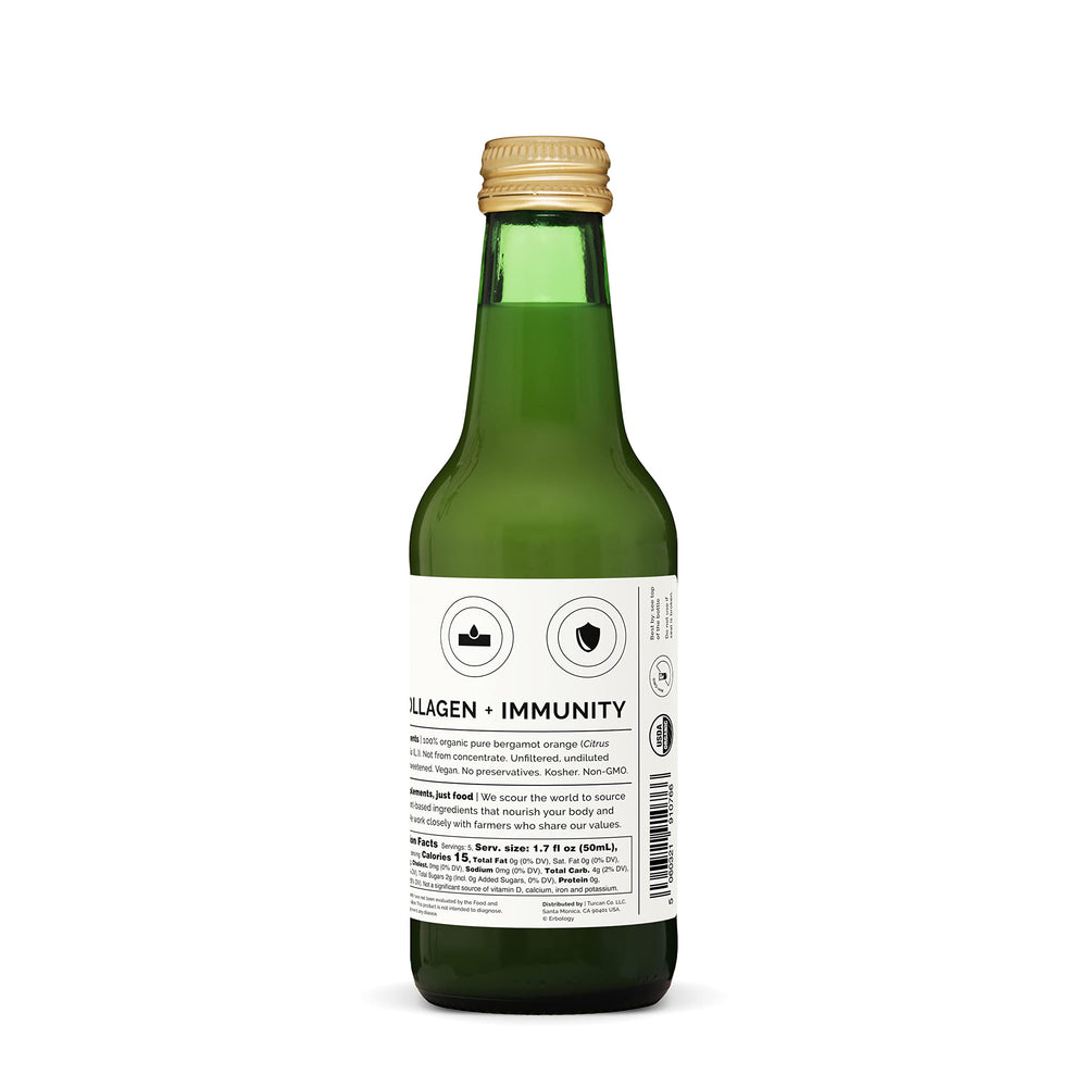 Erbology bergamot juice bottle pour showcases easy serving