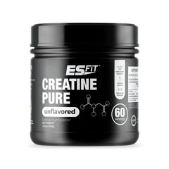 ES FiT Creatine bottle front view showing pure micronized formula and 60 servings