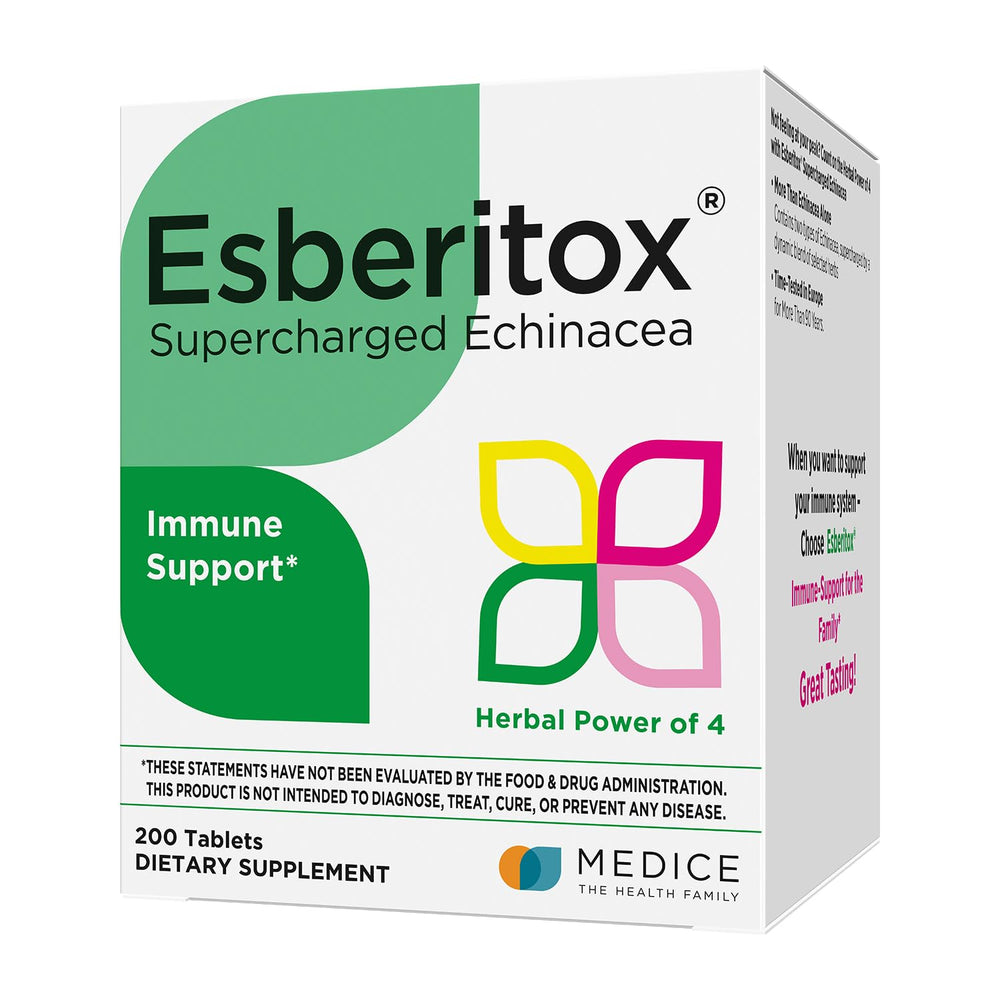Esberitox Supercharged Echinacea bottle front view for daily immune support.