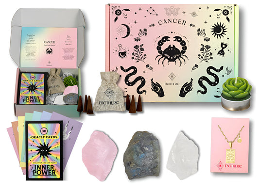 ESOTHERIC Cancer gifts box with zodiac theme for a thoughtful birthday present.