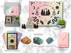 Esotheric Gemini zodiac gift box necklace displayed for style and meaning