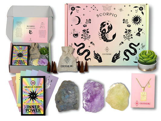 ESOTHERIC Scorpio box packaging showing premium zodiac gift presentation