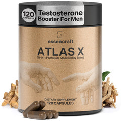 Essencraft Atlas X bottle front view for daily vitality and energy support.