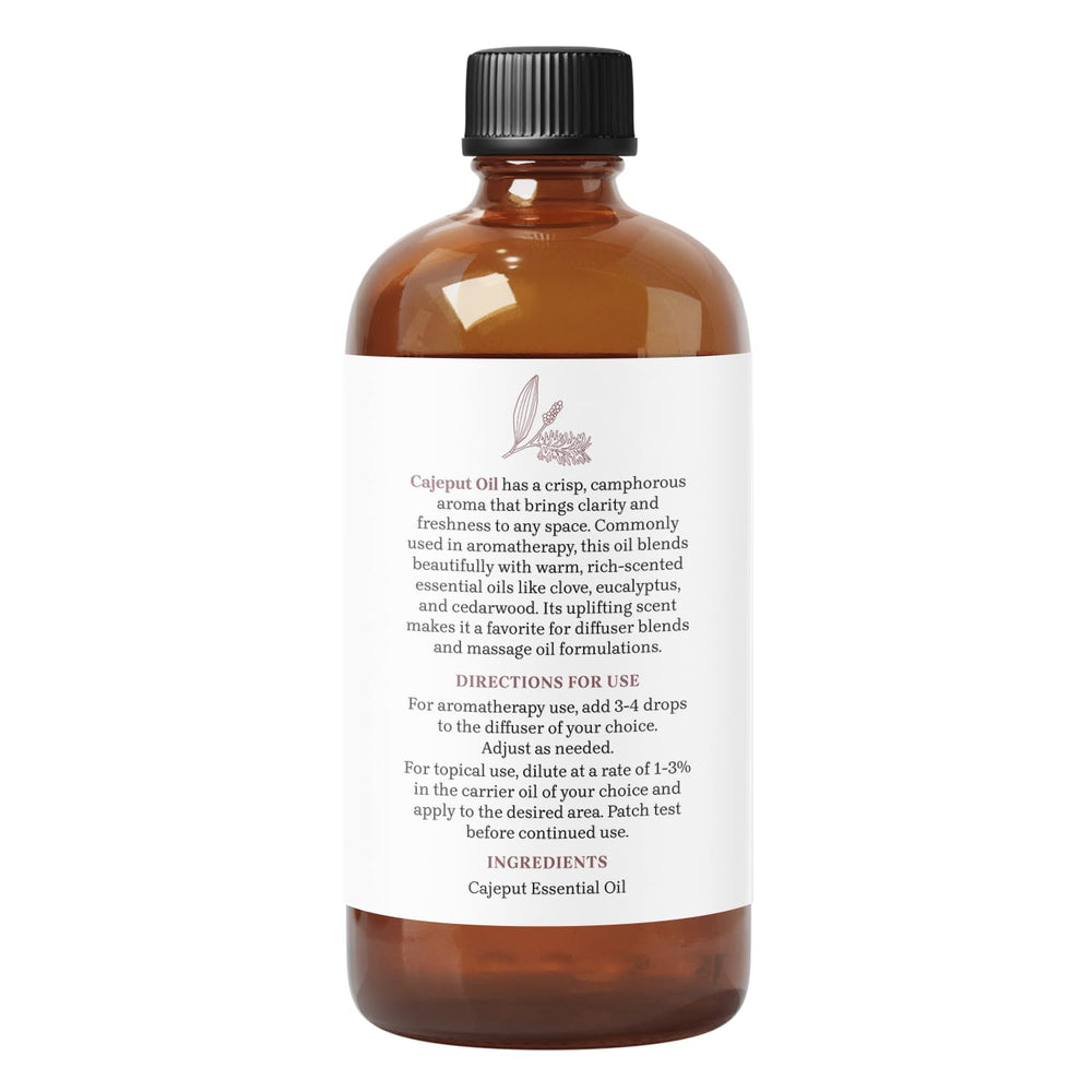Essential Delights Cajeput oil diffuser-ready bottle for spaces with a crisp camphoraceous aroma.