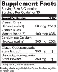 Close-up of Bone Boost capsules highlighting natural mineral calcium