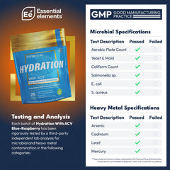 Essential Elements Hydration Packets blue raspberry open packet showing convenient single-serve format.