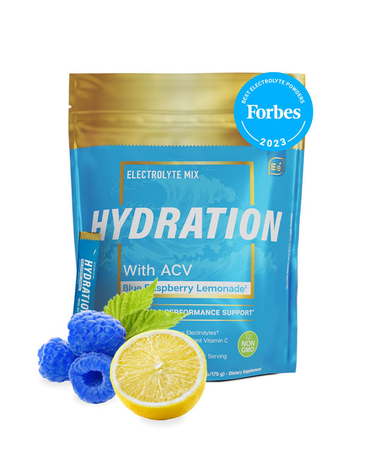 Essential Elements Blue Raspberry Hydration Packets stick pack for on-the-go hydration.