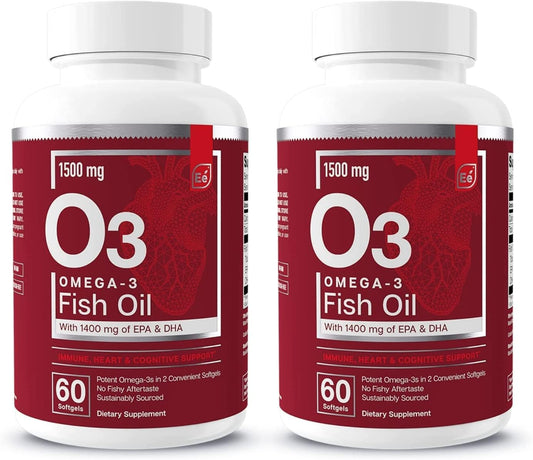 Essential Elements Omega-3 bottle with softgels for daily immune support.