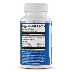 Essential Elements Saw Palmetto Plus bottle label highlighting pumpkin seed oil blend.