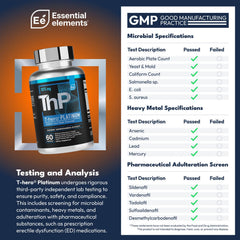 Essential Elements T-Hero Platinum bottle back shows ingredients and serving guidance for users.