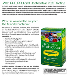 Essential Formulas bottle label detail highlighting ingredients and postbiotic metabolites