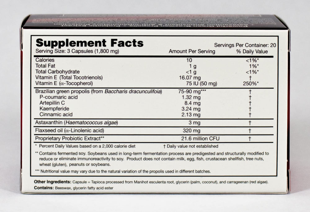 Essential Formulas Propolis Plus capsules close-up, highlighting antioxidant support