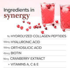 Ingredients panel of Essential Nutrition Collagen Skin Cranberry jar