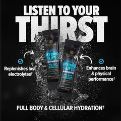 Hydrolift unflavored sticks in a water bottle for versatile hydration.