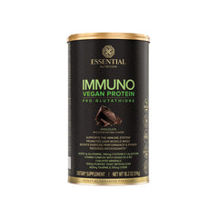 Essential Nutrition Immuno Vegan chocolate protein powder tub for plant-based meals