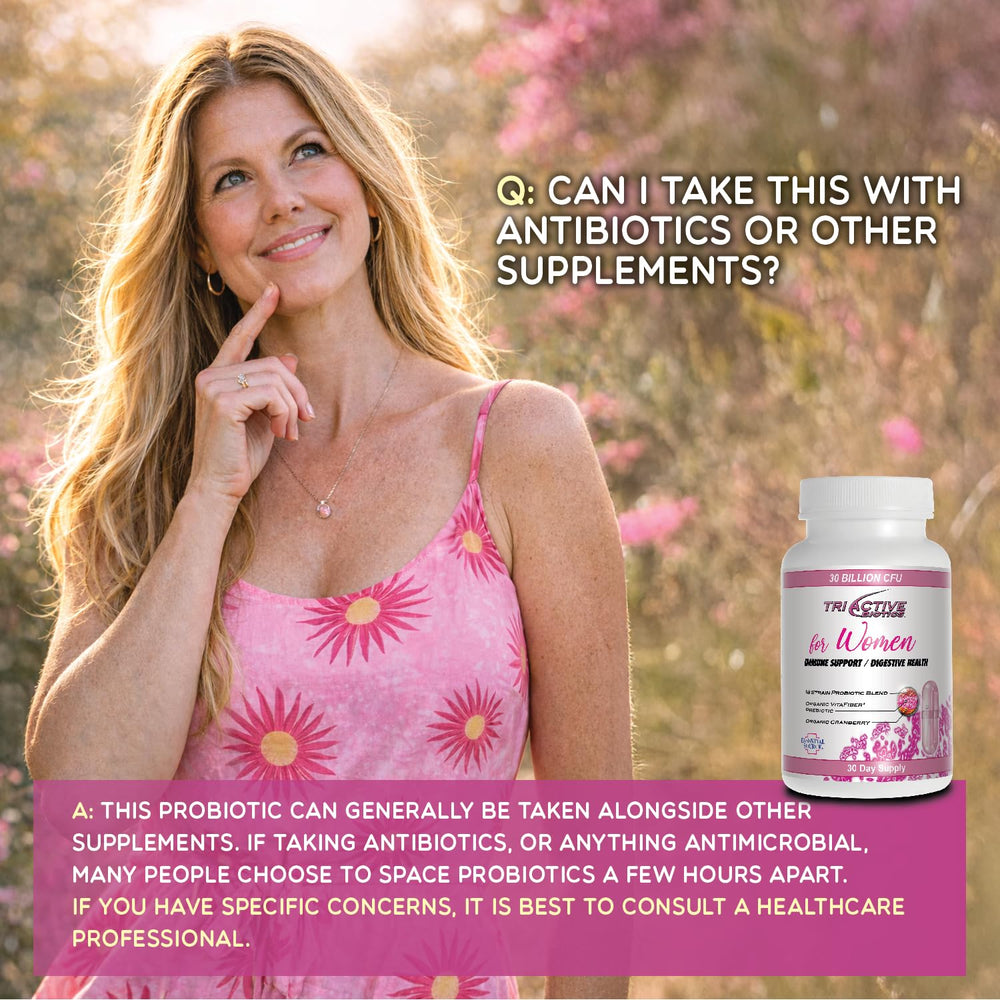Essential Source Triactive Biotics bottle emphasizes digestive, urinary, and vaginal balance.