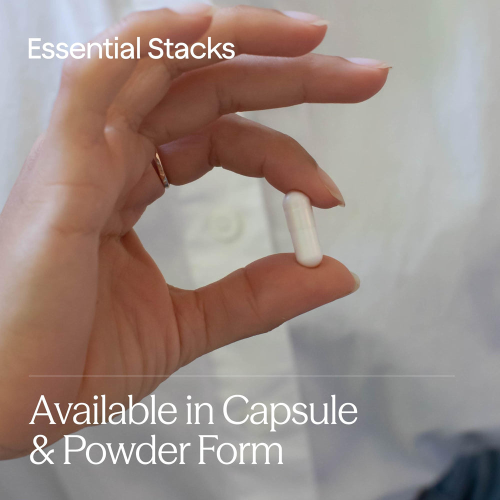 Dairy-free Essential Stacks Gut L-Glutamine powder on counter