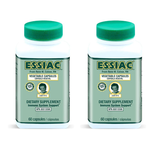 Essiac capsules bottle front, antioxidant-rich herbal supplement for daily wellness.