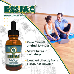 Organic herbs in the Essiac blend highlighted in a bottle.