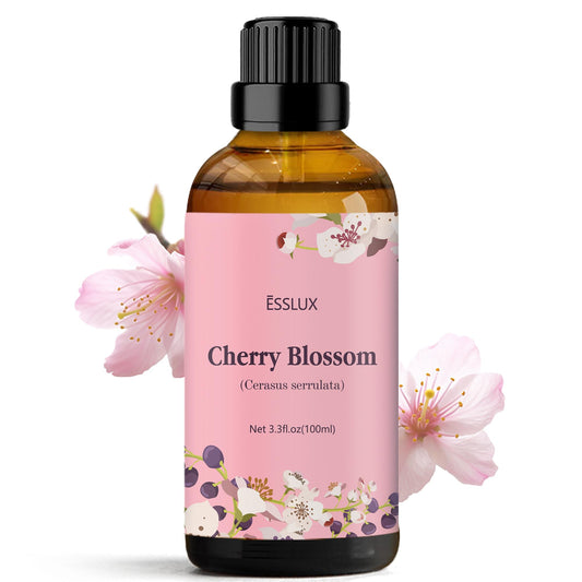 ESSLux Cherry Blossom Essential Oil bottle in amber 100 ml for diffusion and DIY blends.