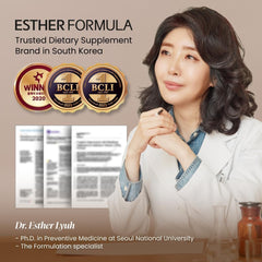 ESTHER FORMULA liposomal glutathione strips shown without water, convenient to consume.