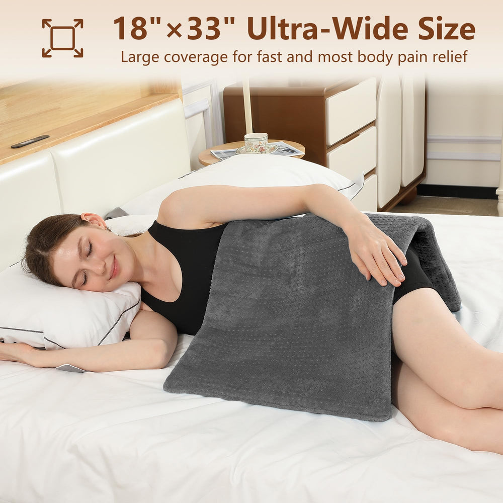 ESTINGO heating pad shows rapid 130W warm-up for instant comfort.
