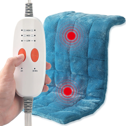 ESTINGO weighted heating pad with massager on back and shoulders for soothing warmth