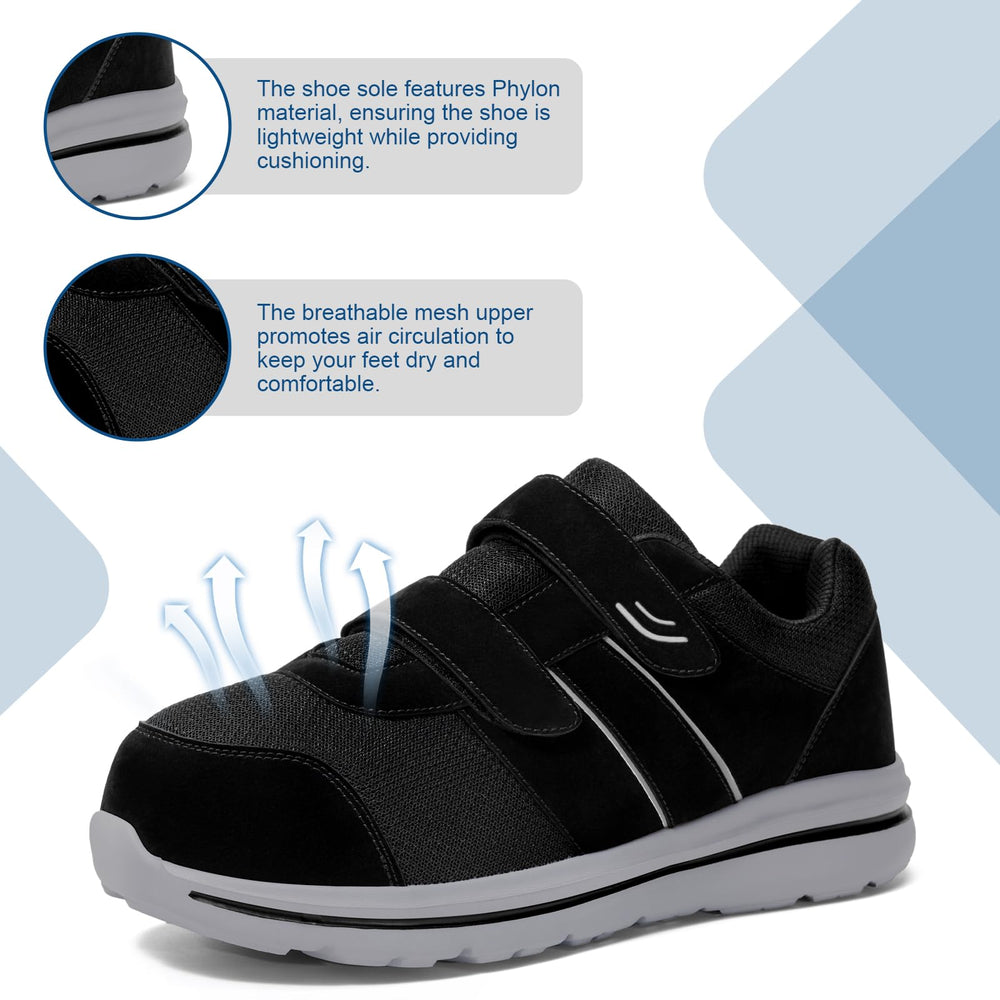 Adjustable Velcro strap on Estinko shoes for secure fit.