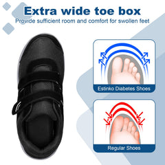 Estinko diabetic shoes with wide toe box for extra room and reduced pressure.