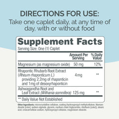 Label shows rhapontic rhubarb extract as a natural ingredient for symptom relief.