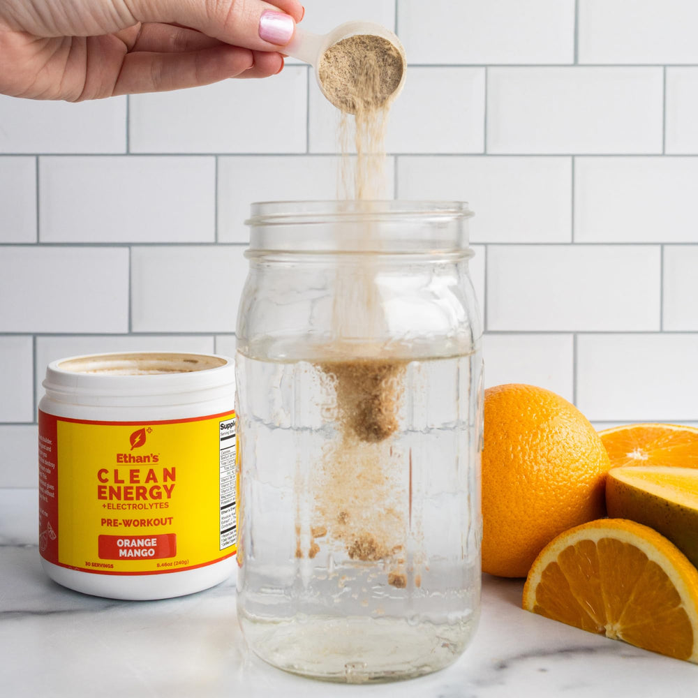Bottle with Ethan's Feel Good label, optimized hydration for workouts.