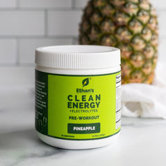 Shaker with Ethan's Feel Good pre-workout being mixed for sustained energy.