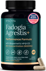Etta Vita Fadogia Agrestis bottle front; premium herbal support for energy and recovery.
