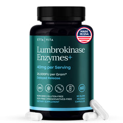 Etta Vita Potent Lumbrokinase bottle highlighting 800,000 U activity for digestion support.