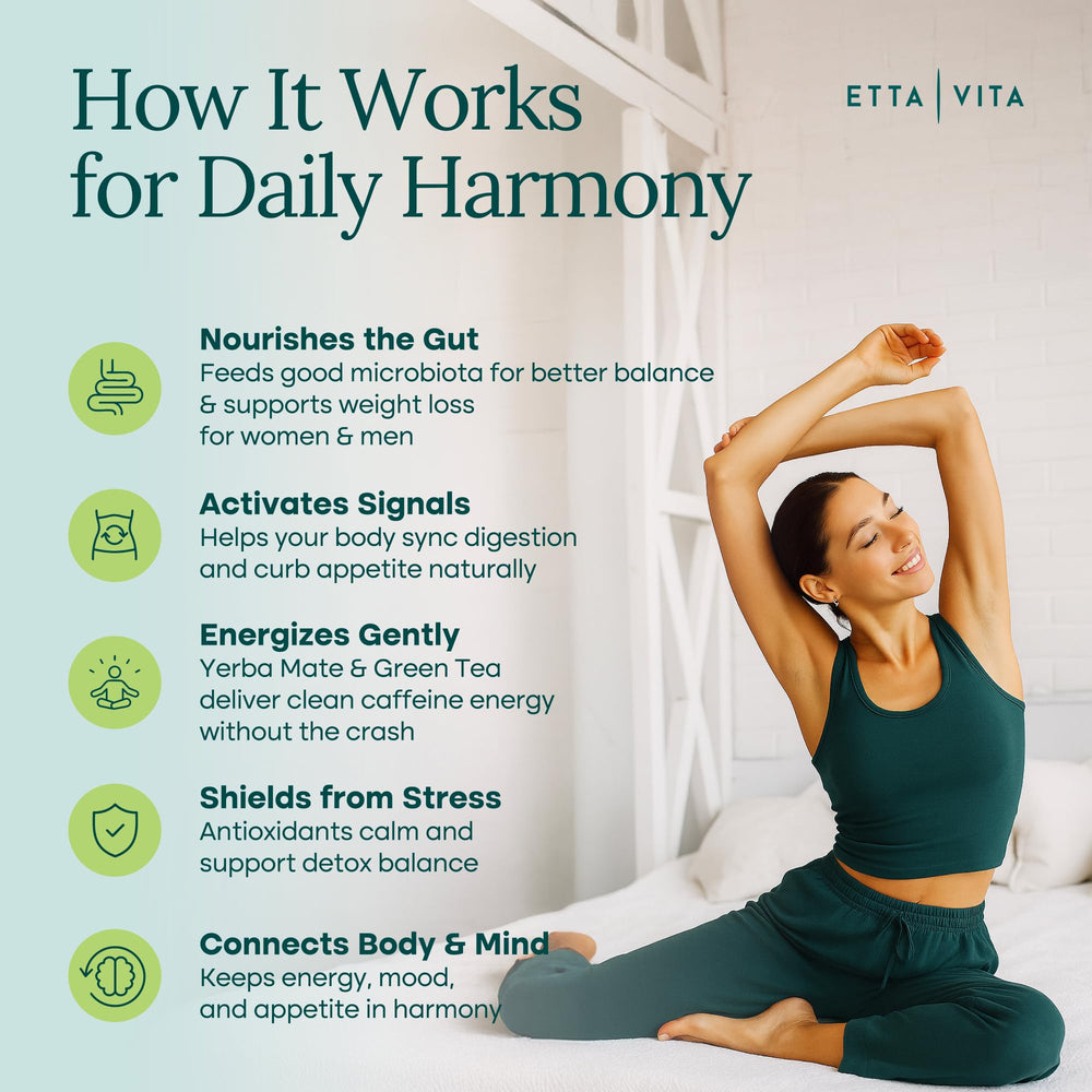 Etta Vita green tea energy cup scene for natural metabolism support.