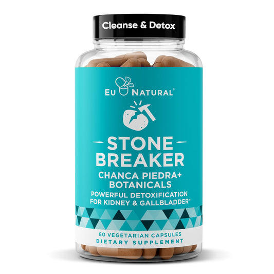 Eu Natural Chanca Piedra Stone Breaker bottle on shelf for daily wellness routine.
