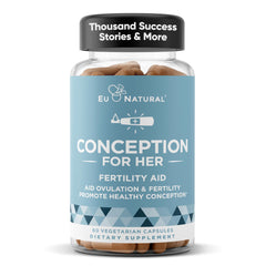 Eu Natural Conception for Her bottle front promotes daily fertility support.