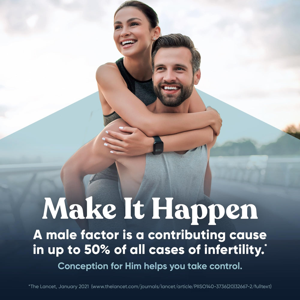 Eu Natural Conception for Him ingredient panel highlighting 14 vitamins and minerals