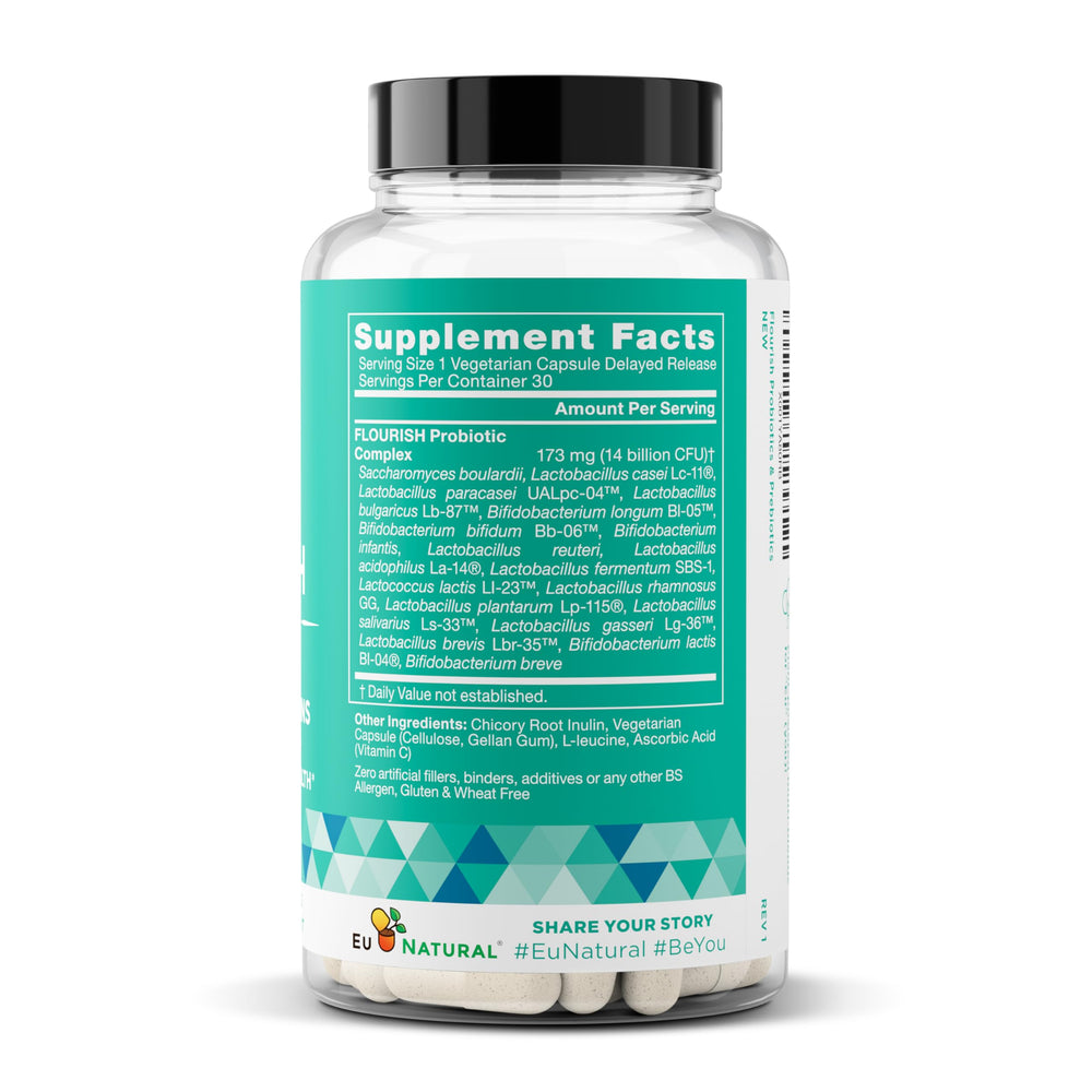 Eu Natural Flourish shelf-stable mini capsules for pregnancy-friendly use.