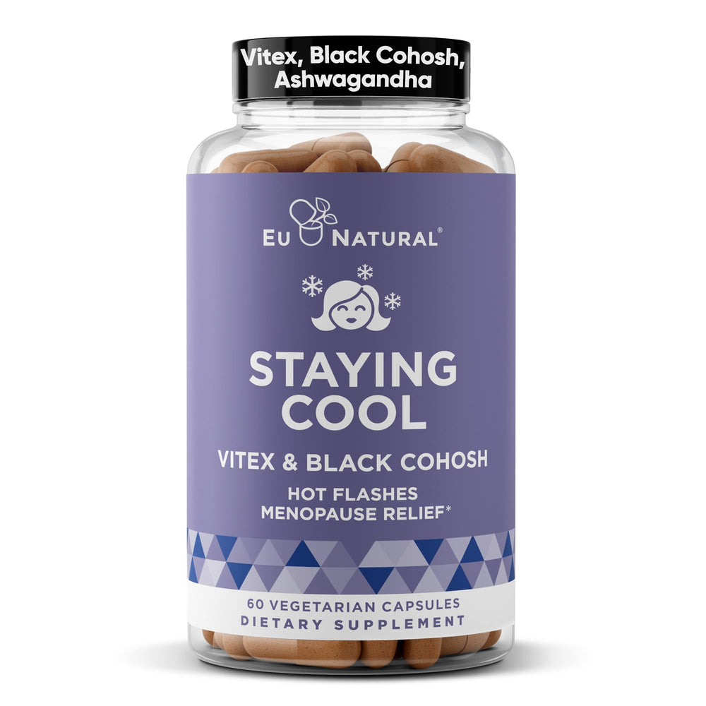 Eu Natural Staying Cool bottle front, suggesting menopause support.
