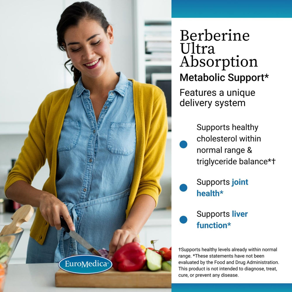 EuroMedica Berberine Capsule Label: clear packaging aids daily supplementation routine.