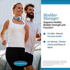 EuroMedica Bladder Manager bottle next to its box, signaling trusted packaging.
