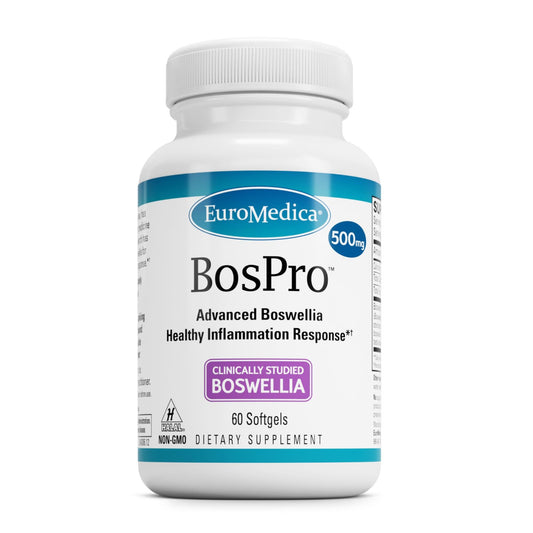 EuroMedica BosPro bottle pours softgels for daily lung support.